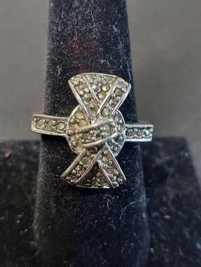 Vintage Marcasite Bow Cocktail Ring, Sterling, Size 8.5